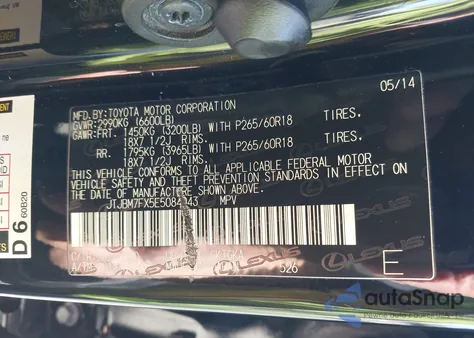 2014 Lexus Gx 460 from USA, damaged, VIN JTJBM7FX5E5084043